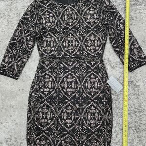 Nordstrom Black Bodycon Dress with Gold Geometric Embellishment